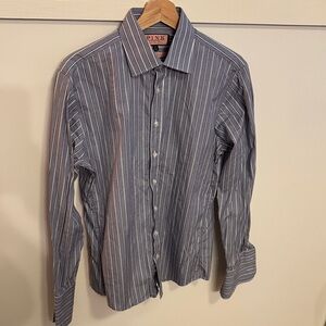Thomas Pink Men's Dress Shirt Slim Fit French Cuff Blue White Striped Size 15.5